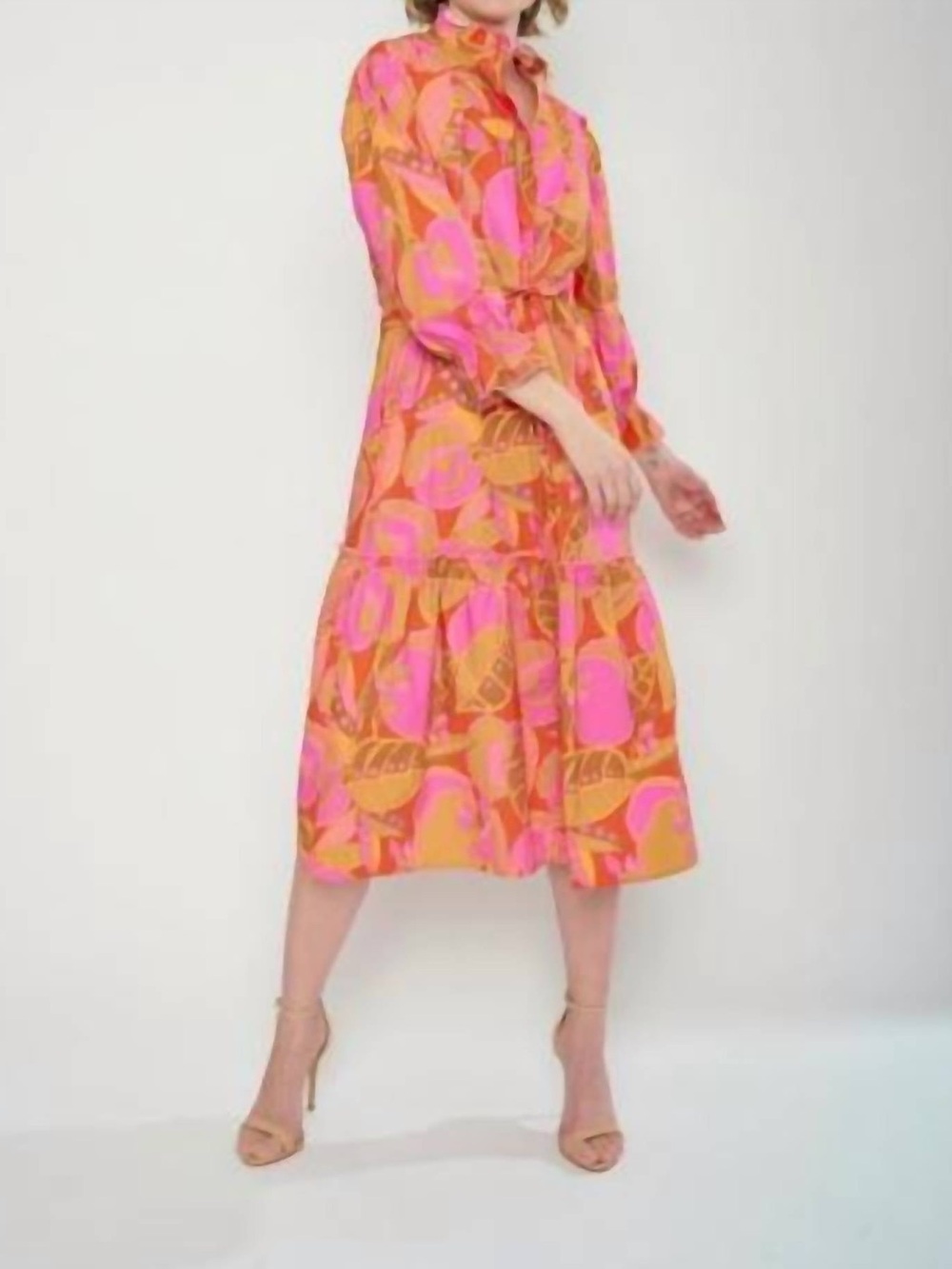 Flora Bea Kristi Westpoint dress pink orange abstract leaf pattern Women's L